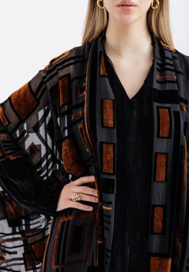 Velvet Pattern Black and Camel Kaftan 