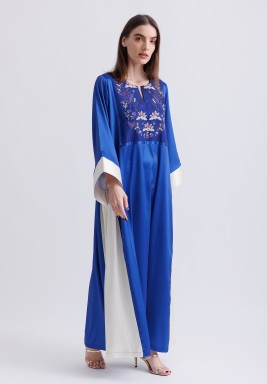 Blue Embroidered Heavy Satin Kaftan