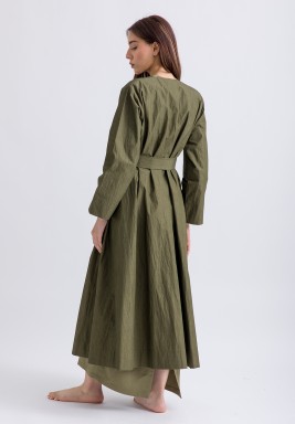 Olive Belted Long Sleeves Bisht 