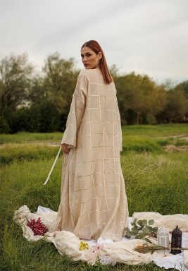 Golden Striped Belted Bisht Set