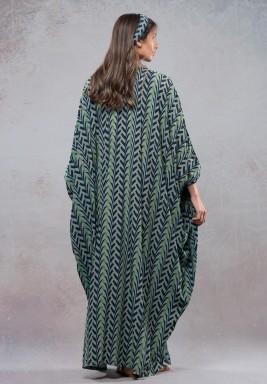 Green Maxi viscose Kaftan with a Hair Crown
