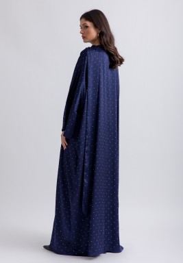 Navy Studded Navy Satin Bisht/Abaya 