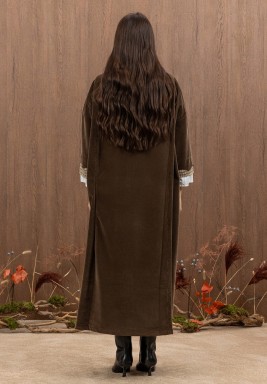 Double Layer Striped Cuffs Velvet Kaftan