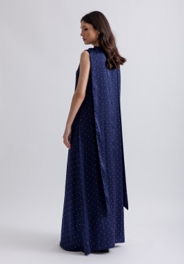 Navy Studded Navy satin Sleeveless Studded with Neck Tie