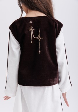 Embroidered Brown Vest and Dress Set 