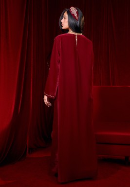 Maroon Pearls Velvet Kaftan