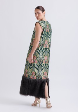 Jaquard Dress with Faux Fur