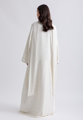 Off-white Studded Bisht with Silver Trim 