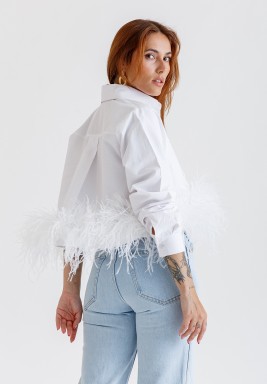 White Feather Cropped Shirt 