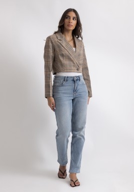 Plaid Brown Cropped Plaid Blazer 