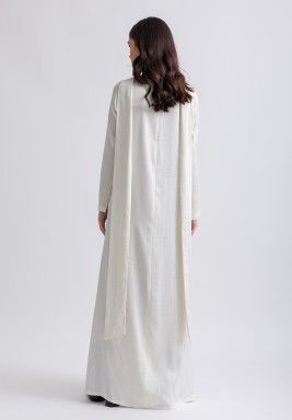 Off-white Long Sleeve Studded Kaftan with Neck Wrap Detail 