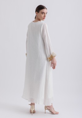 White Kaftan with Gold Floral Embroidery