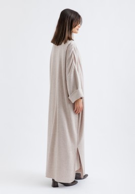 Beige Soft Knit Dress and Cardigan Set 