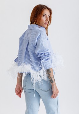 Blue Feather Cropped Shirt 