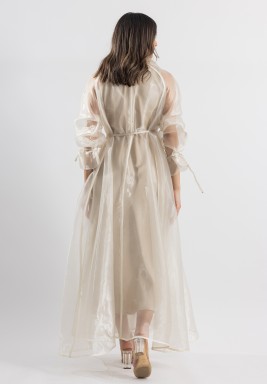 Creamy Organza Trench with Satin Dress 