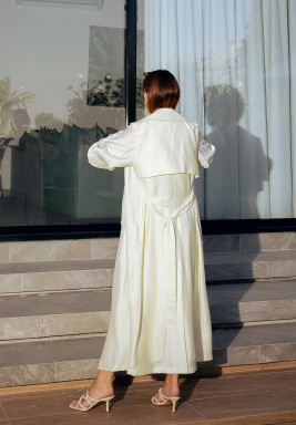 Off-white Linen Trench Coat and Skirt Set 