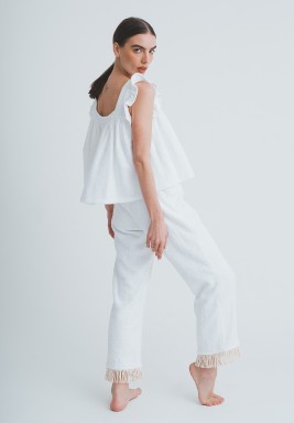 White Top & Pants Coverup (Short Sleeve) 