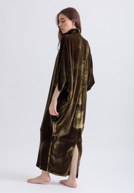 Olive Highneck Velvet Kaftan 
