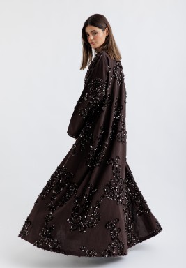 Chocolate Brown Royal Embroidered Belted Bisht Set