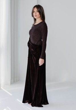 Brown Velvet Skirt Set 