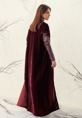 Burgundy Velvet Bisht Set 