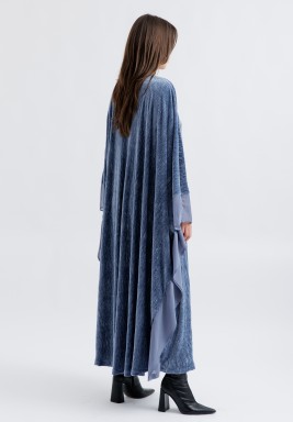 Baby Blue Velvet Belted Bisht with Satin Dress Set