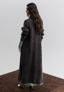 Green and Tiffany Washed Silk Dishdasha and Tulle Set 