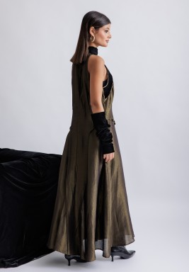 Halter Neck Velvet Dress With Cloves 