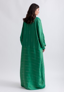 Green V-neck Sleeveless Studded Dress with Simple Bisht 