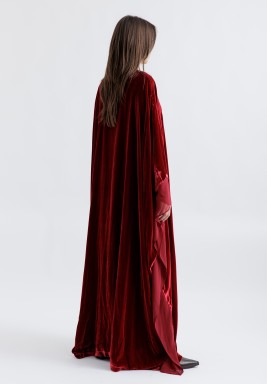 Royal Red Velvet Bisht With Satin Dress Set