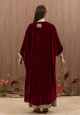 Checkered Dress with Maroon Velvet Bisht