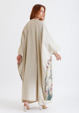 Cream Embroidered Wide Kaftan