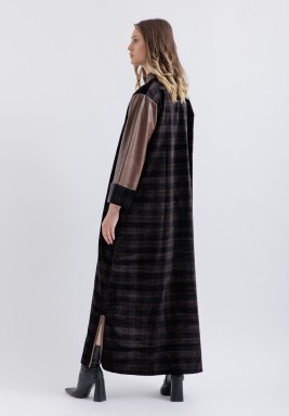 Plaid Leather Sleeves Kaftan
