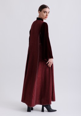 Velvet Buttons Burgundy Kaftan with Stitches Details