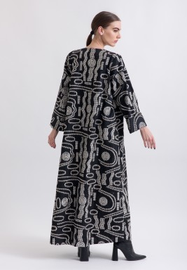 Black Double Collar Full Embroidery Kaftan