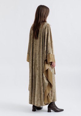 Golden Velvet Belted Bisht with Dress Set