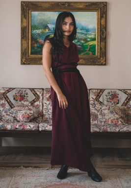 Burgundy Velvet Ribbon Kaftan