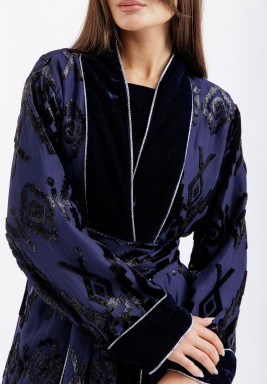 Navy Glam Royal Embroidered Belted Bisht Set