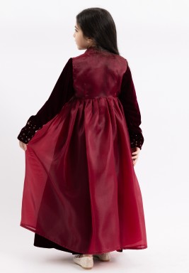 Maroon Velvet Dress With Jazar Jacket
