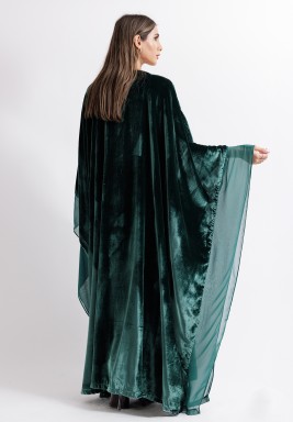 Emerald Green Velvet Belted Bisht Set