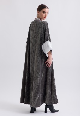 Signature Grey Velvet Kaftan - Embroidered Detail