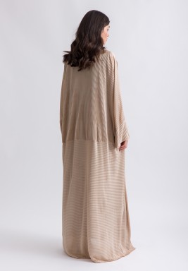 Khaki Crinkled Sleeveless Dress and Pleated Bisht 