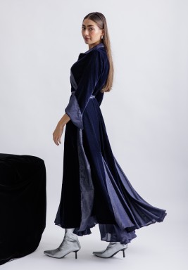 Navy Blue Wrap Velvet Kaftan
