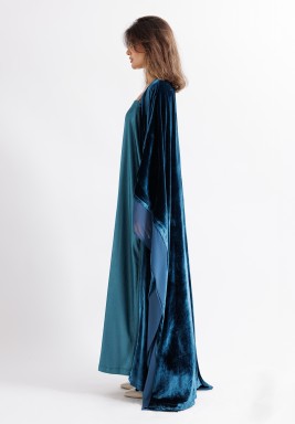 Metallic Turquoise Velvet Belted Bisht Set