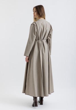 Double Face Beige Trimmed Leather Kaftan