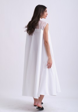 White Sleeveless Dress with Organza