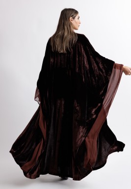 Chocolate Brown Velvet Belted Bisht Set