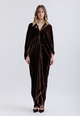 Espresso Asymmetrical Velvet Dress