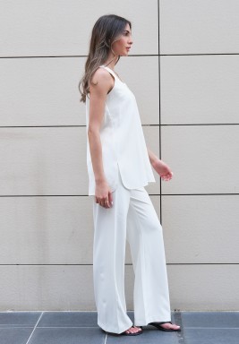 Cream Crepe Silk Pants