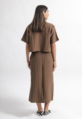 Mocha Cropped Shirt and Skirt